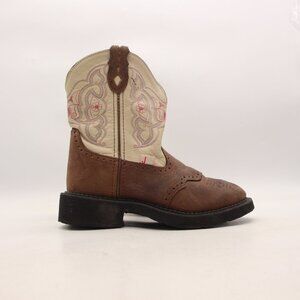Justin Gypsy Boots Women's 7 B Brown Leather Pink Stitch Cowgirl Round Toe L9924